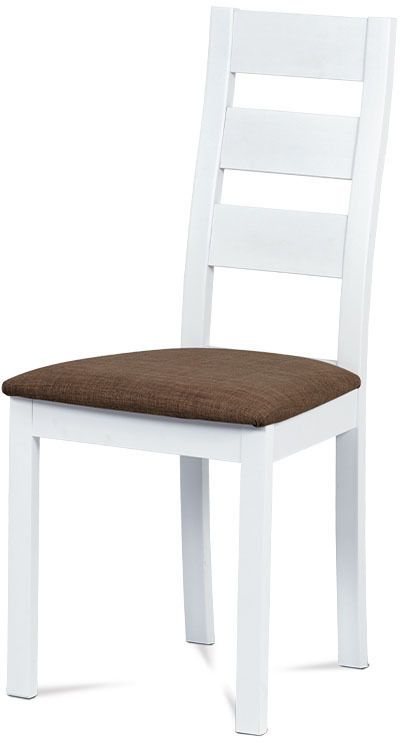 Autronic Jedálenská stolička, masív buk, farba biela, látkový hnedý poťah BC-2603 WT